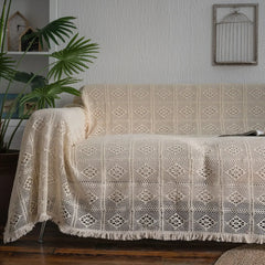 YICKYUE  -  Love Seat Sofa Cover Single Double Set Retro Hollow Lace Picnic Blanket Throw Blanket Three-Seater Sofa Decoration Beige