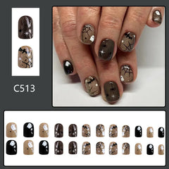 YICKYUE  -  24Pcs/Set Halloween Press-On Square Nails Set Short Glossy Finish With Spider Ghost Star Design False Nails For Women and Girls