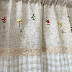 YICKYUE  -  Cotton Blending Kitchen Curtain, Embroidery Flower with Plaid Pattern, Cloth Curtain, Room Carbinet, Small Window Decoration