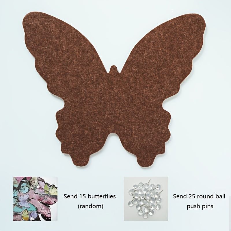 YICKYUE  -  1 Butterfly Felt Photo Wall, 15 Butterflies, 25 Round Ball Tacks, Room Wall Decoration