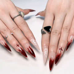 YICKYUE  -  Silver Lines Brown Halo Dyeing Totem Long Pointed Fake Nail Tips Maillard Detachable Finished False Art Nails Press on Nail Glue