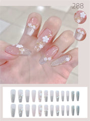 Yickyue 3D Bow Ballet Artificial Diamond Fake Nails Art Aurora Press on Detachable False Nails with Designs Set Love Hreat Nail Tips