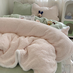 YICKYUE  -  Winter Thicken Warm Berber Fleece Princess Bedding Set Queen Size Plush Soft Duvet Cover Set Flat/Fitted Bed Sheet Pillowcases