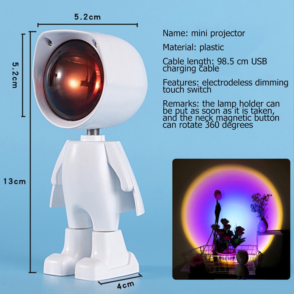 Sunset Lamp LED Robot Projection Lamp Rainbow Night Light USB Rechargeable Romantic Atmosphere Projector Luz led for Decoration