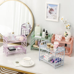 Yickyue Cosmetics Storage Rack Double-Layer Folding Household Jewelry Desktop Stationery Simple Lipstick Storage Rack