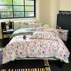 YICKYUE  -  Flower Print Bedding Set, 600TC Egyptian Cotton, Soft Duvet Cover Set, Bed Sheet, Pillowcases, Luxury Bed Sets, King and Queen