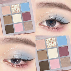 Matte Pink Blue 9-Color Eye Shadow Palette Pearly Earth Color Glitter Eyeshadow Long Lasting Shiny Eye Pigments Portable Makeup