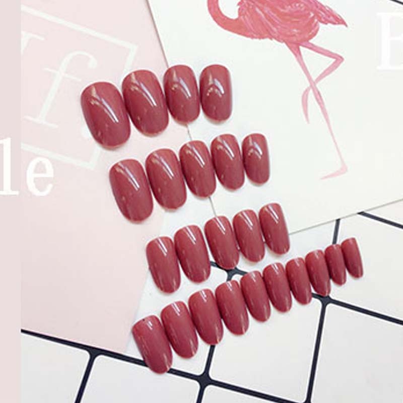 24pcs/set Round Bride fake nails press on  Bean Red Colors Fake Nails French Acrylic Artificial Fake Nail Art Tips with Glue  TN