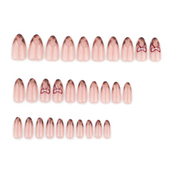 Yickyue  Brown Leopard Gradient French Nail Art Red Bowknot Pearl Fake Nails Detachable Finished False Nails Press on Nails with Glue