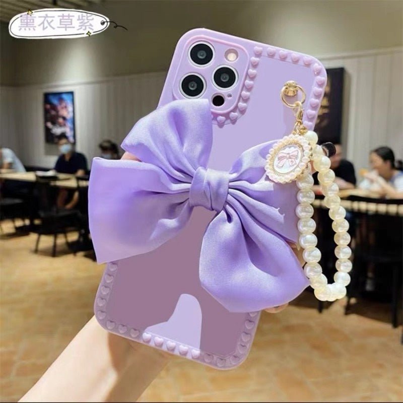 Phone Case For iphone 13 Cover Pearl Bracelet Bow For iPhone 12 11 13 Pro Max Mini X XR XS Max 6 S 7 8 Plus + Soft Phone Case