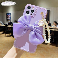 Phone Case For iphone 13 Cover Pearl Bracelet Bow For iPhone 12 11 13 Pro Max Mini X XR XS Max 6 S 7 8 Plus + Soft Phone Case