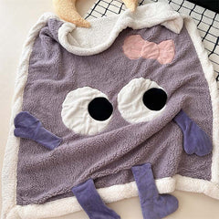 YICKYUE  -  Cute Big Eyes Embroidered Lamb Fleece Blanket Warm Cartoon Casual Sofa Blanket Skin Friendly Soft Shawl Cover Blanket