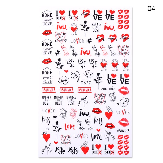 Valentine's Day Flowers Rose Red Black Sliders Adhesive Decoration Nail Art Stickers Russian Design 3D Adhesive Slider Decals