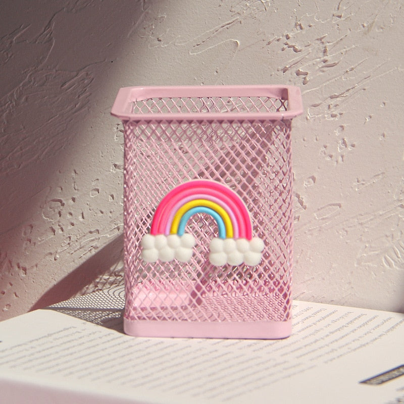 1pc Pink Metal Pen Holder Office Organizer Cosmetic Square Pencil Pen Stand Holders Stationery Container Office School Supplies