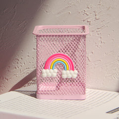1pc Pink Metal Pen Holder Office Organizer Cosmetic Square Pencil Pen Stand Holders Stationery Container Office School Supplies
