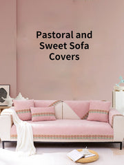 Yickyue Korean Pink Sofa Covers with Lace Floral Couch Sofa Cover Thicken Chenille Slip Cover Non Slip Sectional Sofa Towels Home Decor