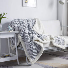 Flannel Blanket for beds Fleece Blanket Reversible Soft Fuzzy Plush Fluffy Blanket Warm Cozy Striped for Winter for  Sofa Chair