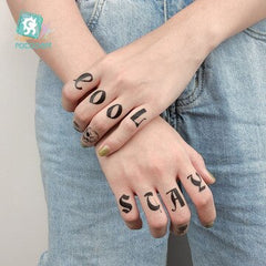 Black Letter Design Waterproof Temporary Tattoo Sticker Fashion Finger Sticker Body Art Fake Tattoo Hand Back Tattoo Female