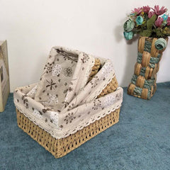 Storage basket straw woven wind rattan wicker basket desktop storage box fabric cosmetics woven storage basket