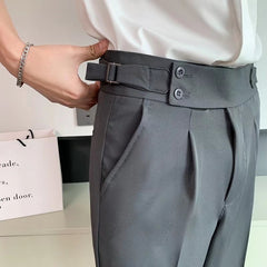 Hearujoy Fashion Slim Fit Pencil Pants Naples Suit Pant For Men High Waist Button  Business Casual Straight Trousers Korean Cropped Pants