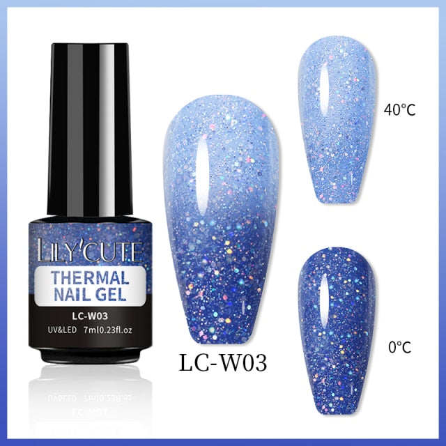 LEMOOC Thermal Nail Polish Gel Shiny Sequins Effect Color Change Varnishes Bling Glitter Soak Off Temperature Color Changing Gel