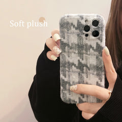 Flannel warm Plush Houndstooth shockproof phone case for iphone 13 mini 11 12 pro max 7 8 plus x xr xsmax back cover shell