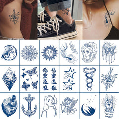 Herbal Plant Waterproof Tattoo Stickers Chinese Character Sun Moon Juice Tattoo Semi-Permanent Tattoo Men Women Body Art Sticker