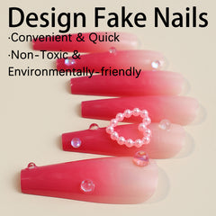 YICKYUE  -  24pcs Gradient Pink False Nails with Pearl Heart Design Fashion Press on Nails Full Cover Wearable Women Lady Acrylic Nails