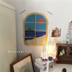 Korean Style Hanging Cloth Window Scenery Girl Romantic Retro Decoration Hanging Painting Dormitory Wall Decoration