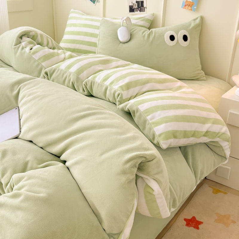 YICKYUE  -  Milk Velvet Warmth Bedding Set Full Winter Soft Queen Duvet Quilt Cover Flannel ensembles de couette Cozy Eye Decor Pillowcase