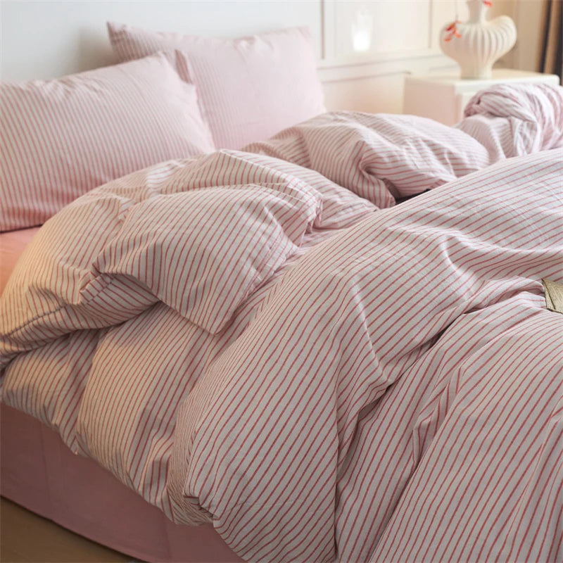 YICKYUE  Luxury 100% Cotton Yarn-Dyed 3-Piece Duvet Cover Set (1 Duvet Cover + 2 Pillowcases), Pre-Washed,Stripe Design, Bedding Set