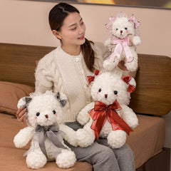 1pc 30cm Lovely Curly Teddy Bear Plush Toys Stuffed Cute Kawaii Bear with Bow Ribbon Doll Girls Kids Baby Valentine's Gift