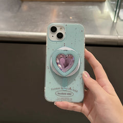 YICKYUE  -  Ins Splash Ink Love Rhinestone Decoration With Holder Magnetic Wireless Charging Cover Case For iPhone 15 14 13 12 11 Pro Max