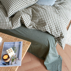 YICKYUE  -  Cotton Small Gingham Bedding Set - Green