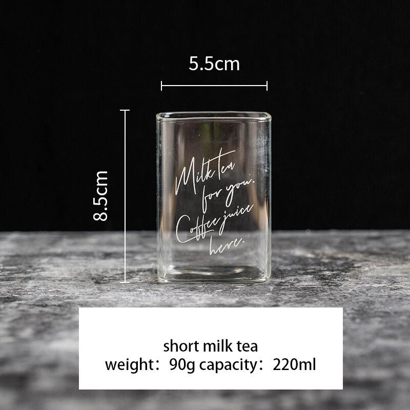 MDZF SWEETHOME Square English Alphabet Glass Cup Milk Tea Juice Whiskey Glass Beer Cold Drink Cup Bar Supplies Drinkware Tool