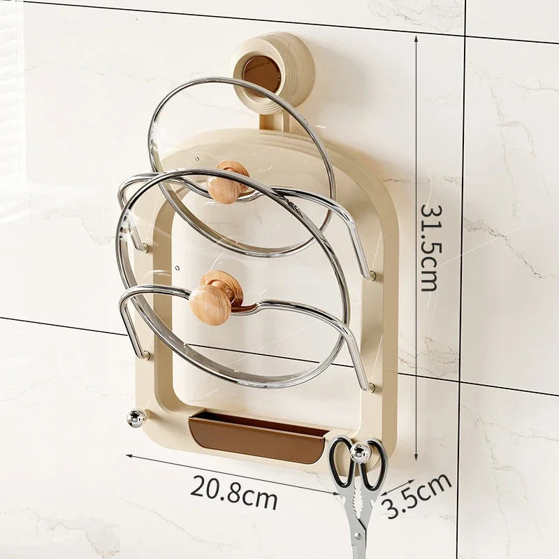 YICKYUE  -  Wall Mounted Kitchen Shelf No Drilling Pot Cover Holder Suction Cup Type Organizer Home Holder Multifunctional Cutting Board