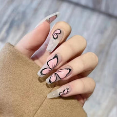 Yickyue 24pcs Butterfly Fake Nail Art Detachable Long Ballerina False Nails with Design Wearable Fake Nails Full Cover Nail Tips Gift