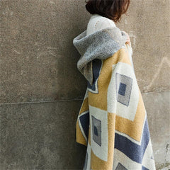YICKYUE  -  Nordic Ins Style Half Side Velvet Bedroom Knitted Geometric Pattern Blanket Modern Simple Multifunctional Sofa Cover Blanket
