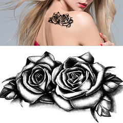 YICKYUE  -  Waterproof Double Rose Temporary Tattoo Sticker Flower Rose Flash Sexy Fake Black Rose Tattoos Body Art Arm Fake Sleeve Tattoo