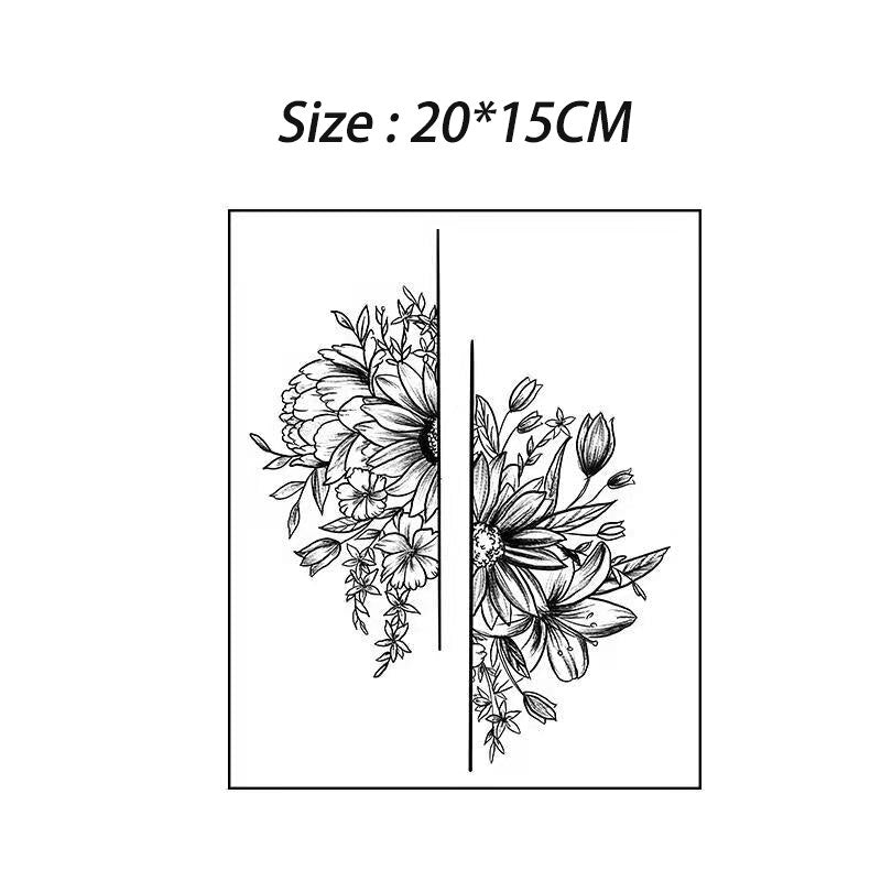 Black Sketch Flower Temporary Tattoo Sticker Female Man Body Art Fake Tattoo Waterproof Applique Tattoo Sticker