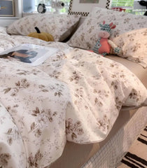 YICKYUE   -  French vintage pastoral flower bedding set,twin full queen retro floral cotton home textile bed sheet pillow case quilt cover