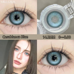 YICKYUE  -  1Pair Newly Lenses Colored Contact Lenses with Prescription Myopia Lenses with Degree 0~-8 Blue Lenses Fast Shipping