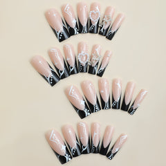YICKYUE  -  24Pcs Fake Nails with Star Rhinestone Pearl Design Press on Fingernails Tips Full Cover Wearable Artificial Acrylic Nail Tips