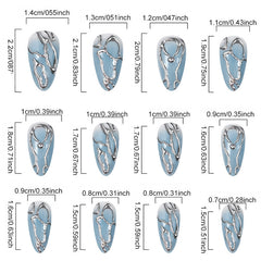 YICKYUE  -  24pcs Ins Punk Style Fake Nails Wearable 3D Silver Stripes Long Almond y2k Nails Press On Nails French False Nails Full Cover