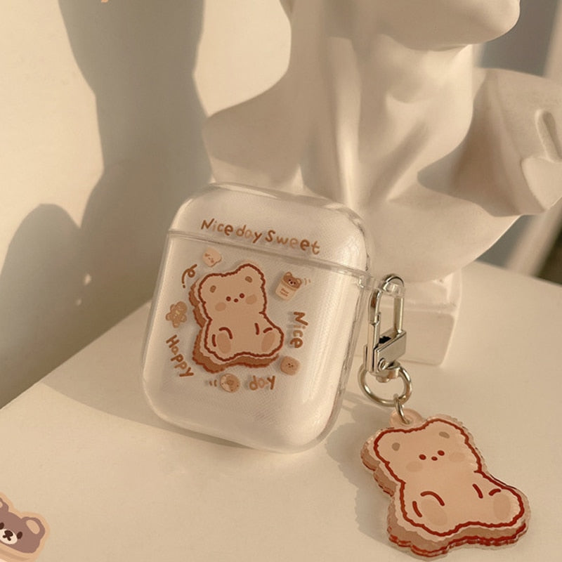 Pendant bear cartoon soft clear silicone earphone csae for apple airpods 3 wireless bluetooth charging box for airpod 1 2 pro