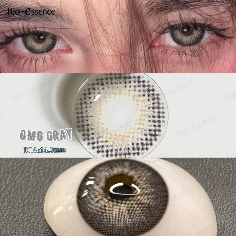 YICKYUE  1Pair Gray Contact Lenses with Diopter Yearly Blue Lens New Style Colorcon Cosmetics Beauty Brown Eyes Makeup Pupils