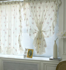YICKYUE  -   Creamy White Romance Half Curtain Flounced Short Curtains Floral Window Drapes in Living Room Bedroom Room Divider Home Decor
