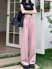 YICKYUE  -  S-XL 3Colors Korean Women Summer Casual Thin High Waist Suit Pants Female Wide Leg Long Trousers Womens