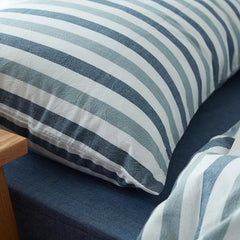 YICKYUE  -  100% washed Cotton bed linen 3/4pcs vintage blue and white stripe duvet quilt covers single queen king size bedding fitted sheet