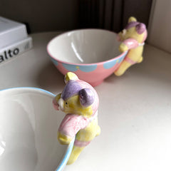 YICKYUE  -  Kawaii Bear Bowl Ceramic Cute Fruit Ice Cream Bowl Tableware Rice Soup Salad Breakfast Kitchen Bowls Gift For Kids Girl Women